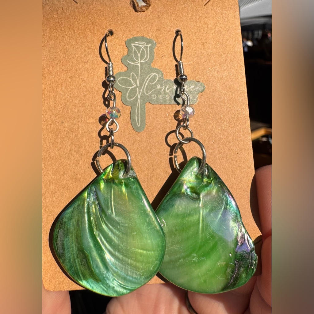 Emerald Green Teardrop Earrings With Silver Accents